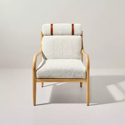 Boucle Upholstered Wood Accent Arm Chair