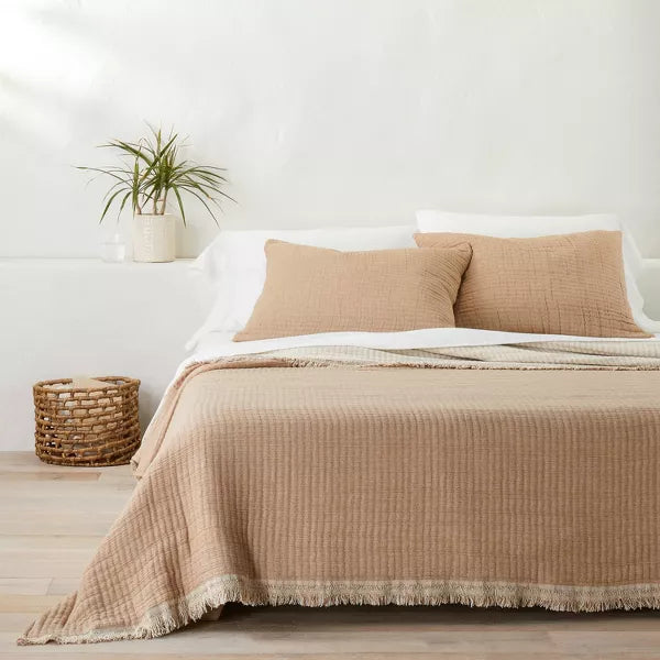 Reversible Textured Cotton Chambray Coverlet - Full/Queen