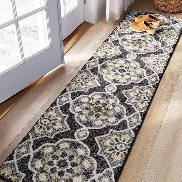 Washable Rowena Rug Charcoal Gray 2'x7' Runner
