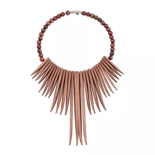 Wood Geometric Statement Necklace Wall Decor with Beaded Detailing