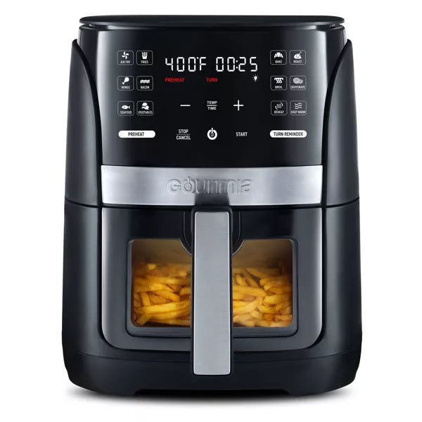 Digital Window Air Fryer with 12 Presets & Guided Cooking Black: Stainless Steel