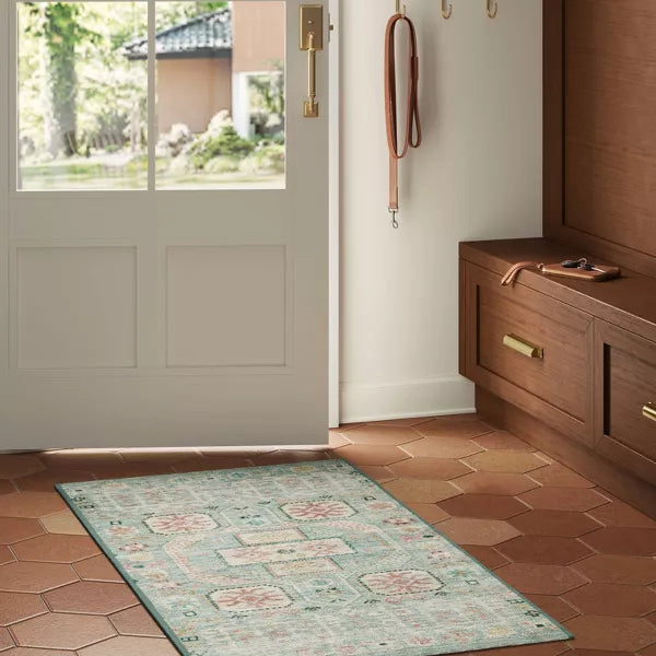 Washable Persian Style Accent Rug Green - Indoor Throw Rug, Machine Washable, Flat Pile - 2'3"x3'9"
