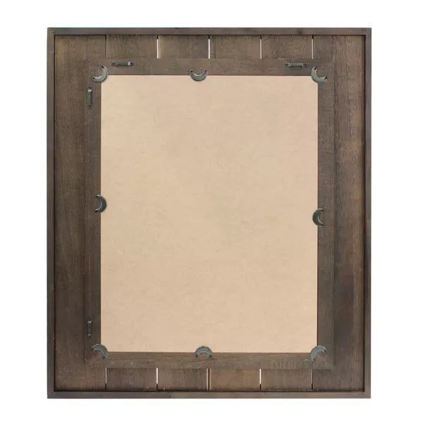 Rectangle Natural Wood Plank Mirror Brown Stylish Rustic Frame, Easy Wall Mount