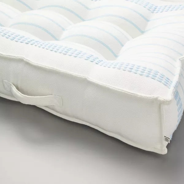 Border Stitch Stripe Indoor/Outdoor French Floor Cushion White/Light Blue: Weather-Resistant, Woven Fabric