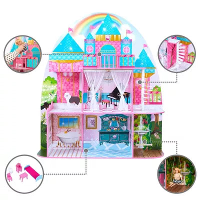 World Princess Castle 2-Story Wooden Dollhouse for  Dolls