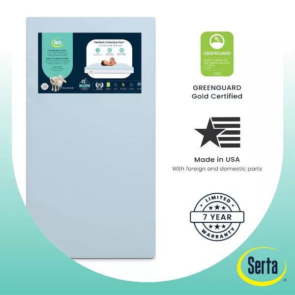 Perfect Embrace Eco Crib and Toddler Mattress - Greenguard Gold - Waterproof - White/Blue