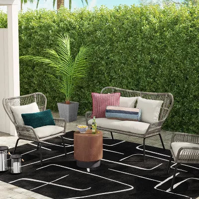 Abstract Lines Outdoor Area Rug Black - 7'10"x10'