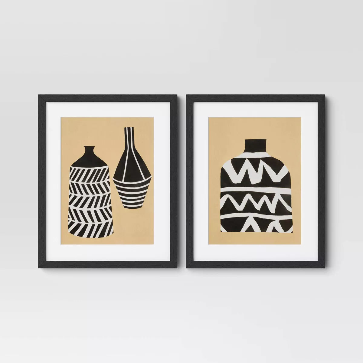(Set of 2) Vase Set I and II Framed Decorative Wall Art Set with Mat