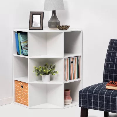 Corner Cube Bookshelf White - 3 Shelves, 9 Compartments, Bookcase & Toy Storage, Cube System Compatible