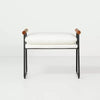 Cushioned Metal & Wood Ottoman - Cream/Black