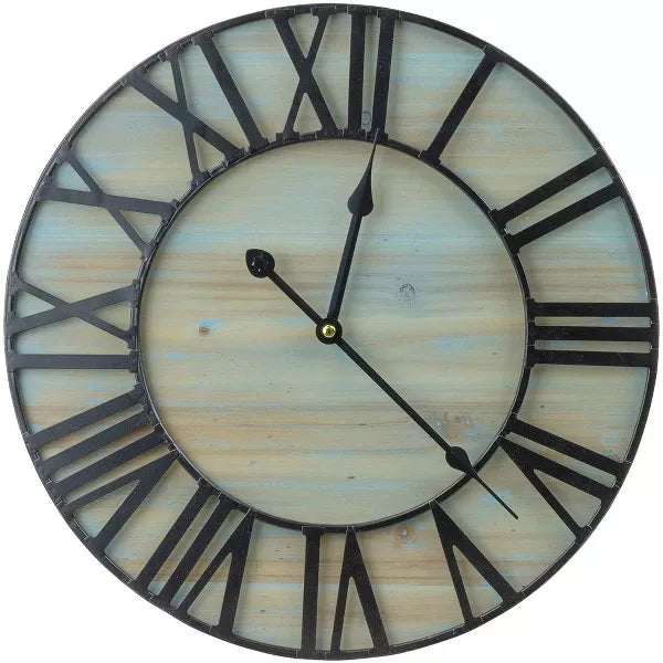 Oversized Coastal Style Wooden and Metal Decorative Analog Round Wall Clock - Beautifully decorate any wall space in the household