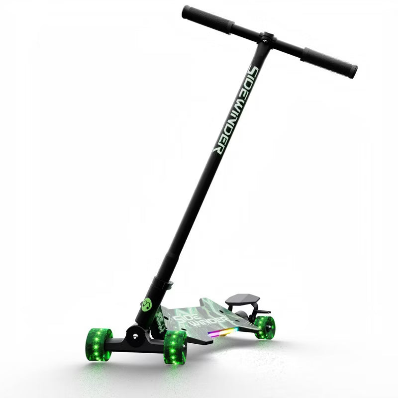SideWinder Kick Scooter - Green: Steel & Aluminum Frame, Lights Up