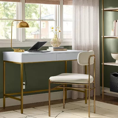 Loring Wood Writing Desk with Drawers and Charging Station, final cut