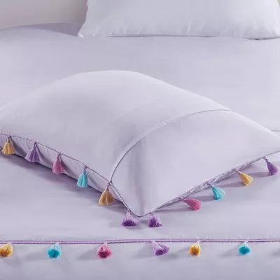 Full/Queen Jamie Tassel Comforter Set with Heart Shaped Throw Pillow Lavender