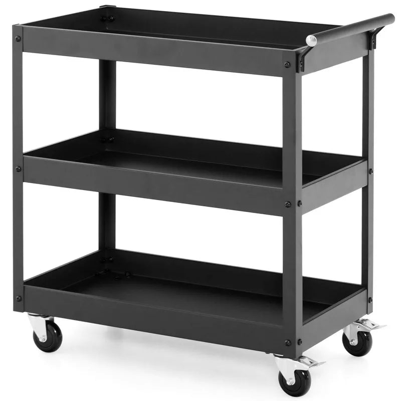 3-Tier Utility Cart Metal Mental Storage Service Trolley