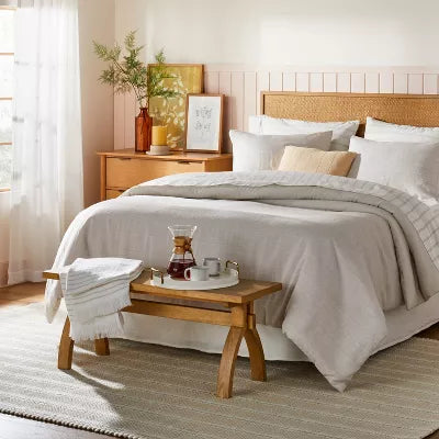 3pc Pickstich Stripe Comforter Bedding Set - Full/Queen