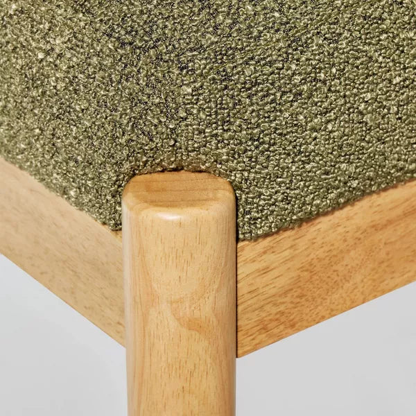 Boucle Upholstered Wood Ottoman
