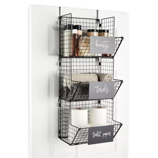 Black 3-Tier Metal Wire Hanging Basket Organizer, Storage Bins, Kitchen Pantry Organization Home Decor, Blank Plates