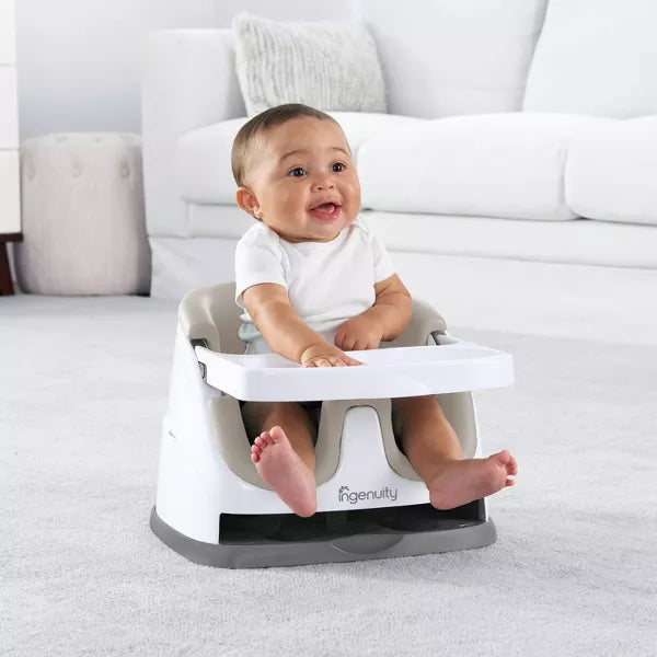 Baby Base 2-in-1 Booster Feeding and Floor Seat with Self-Storing Tray