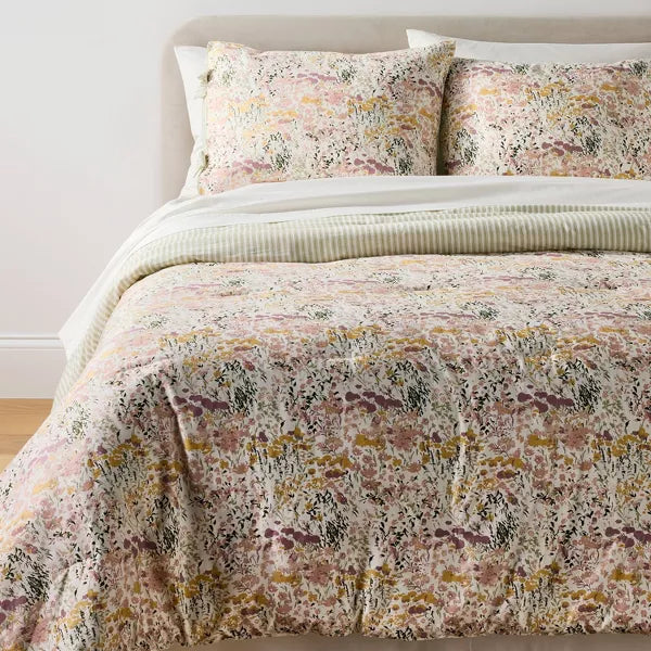 Reversible Floral and Stripe Comforter Set Pink/Green - Threshold™ designed with Studio Mcgee SHOWROOM ITEM