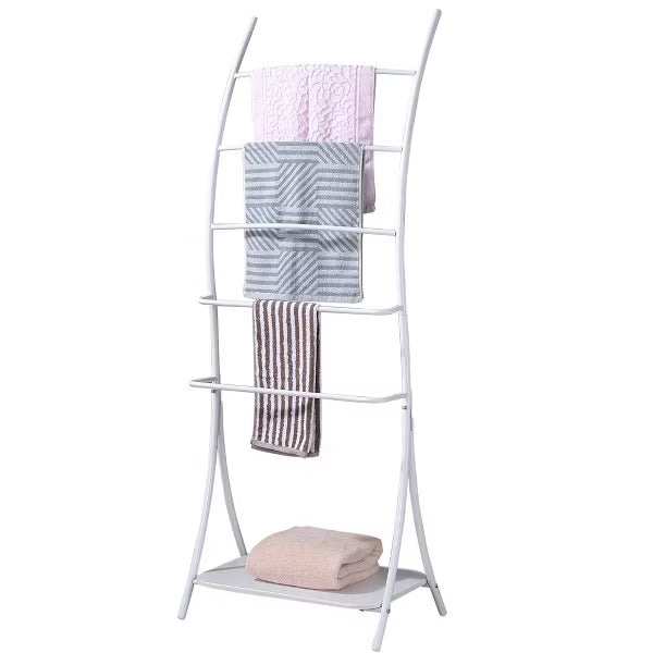 5-Tier Freestanding Metal Towel Rack with Storage Shelf, White