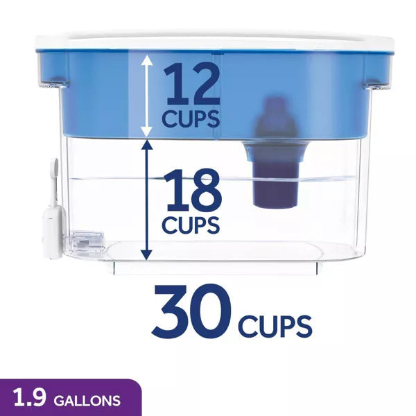 Classic 30-Cup Water Dispenser Filtration System - Blue/White: BPA-Free, Filters Chlorine & Mercury, 40-Day Filter Life