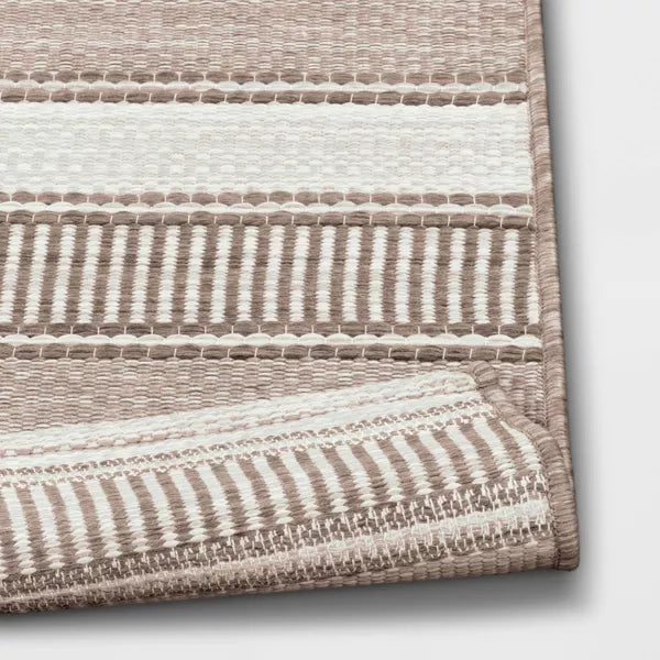 Woven Striped Outdoor Rug Khaki/Ivory