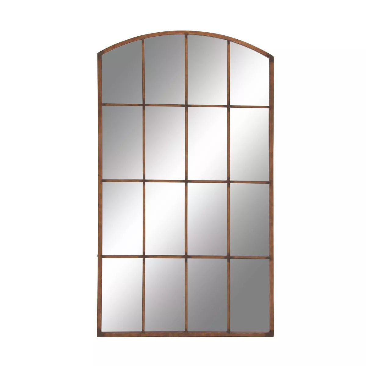 Window Pane Inspired Arched Framed Copper Wall Mirror with Arched Top