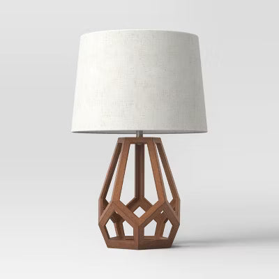 Large Wood Geo Assembled Table Lamp Brown