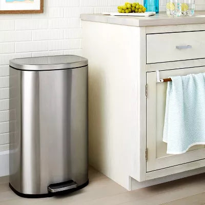 D Shape Step Trash Can - Stainless Steel, Kitchen Garbage Can, Smooth Finish, Indoor Use