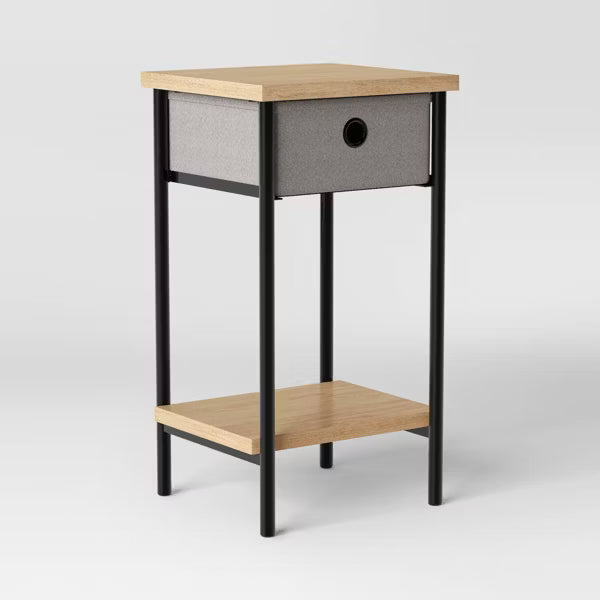 Fabric Bin Side Table Black Frame