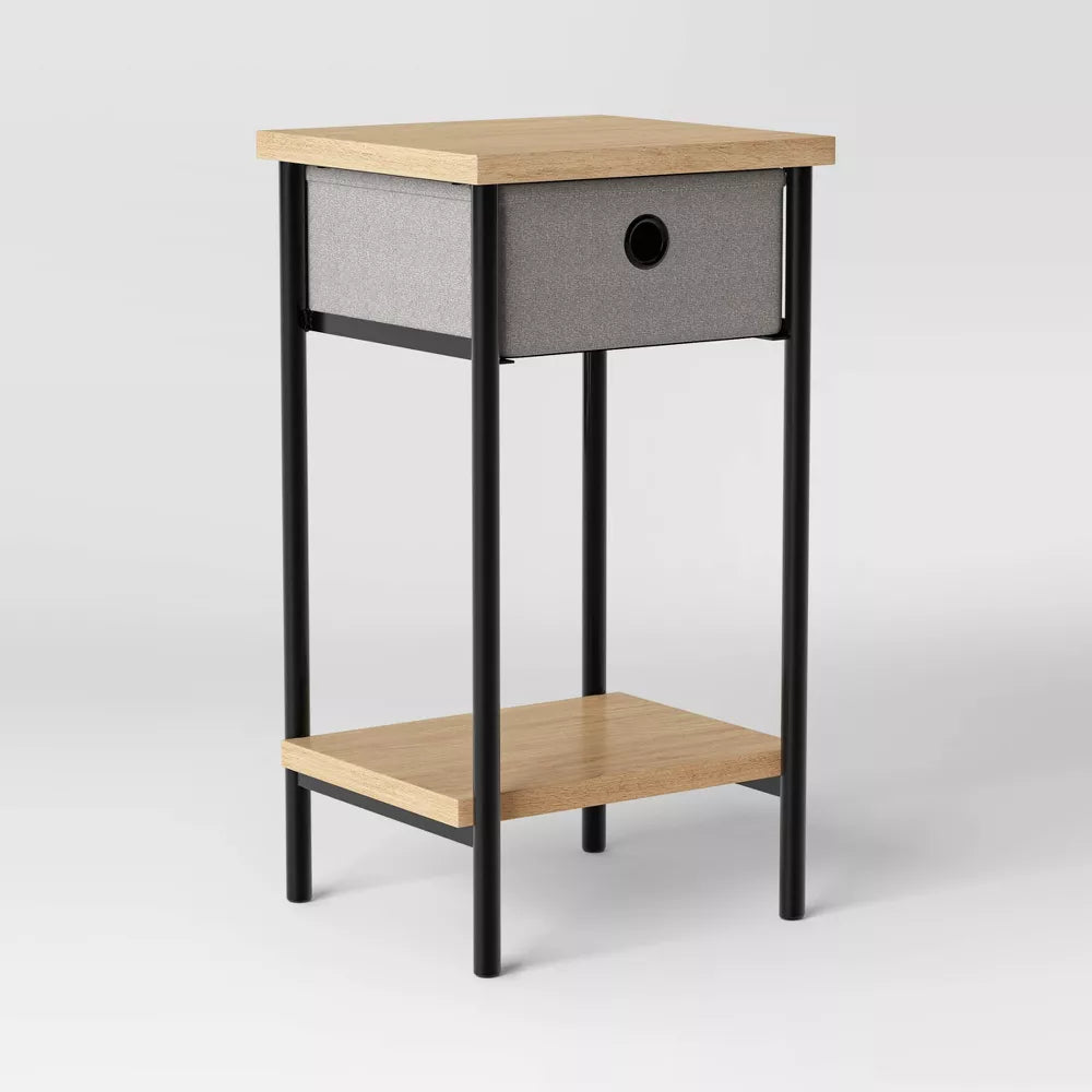 Fabric Bin Dorm Side Table Black Frame