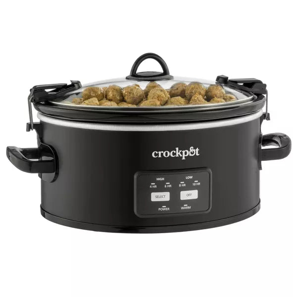 6qt Cook & Carry One Touch Programmable Slow Cooker Matte Black: Locking Lid, Removable Stoneware Pot