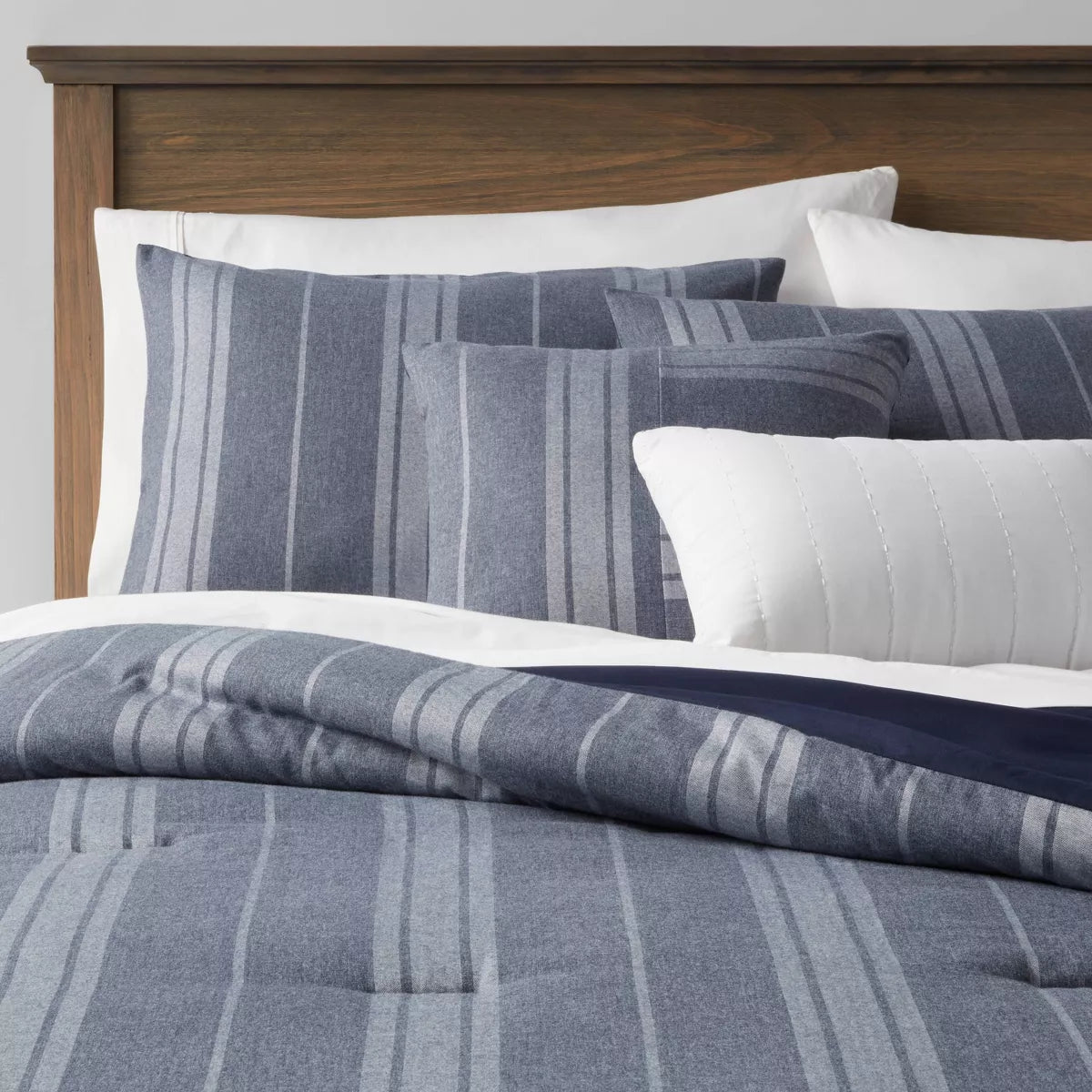 5pc Reversible Heathered Herringbone Stripe Comforter Set - Full/Queen