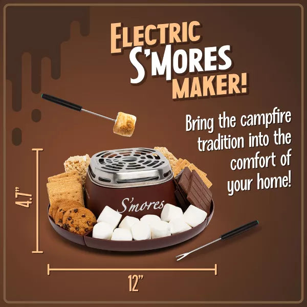 Indoor Electric Stainless Steel S'mores Maker with 4 Compartment Trays