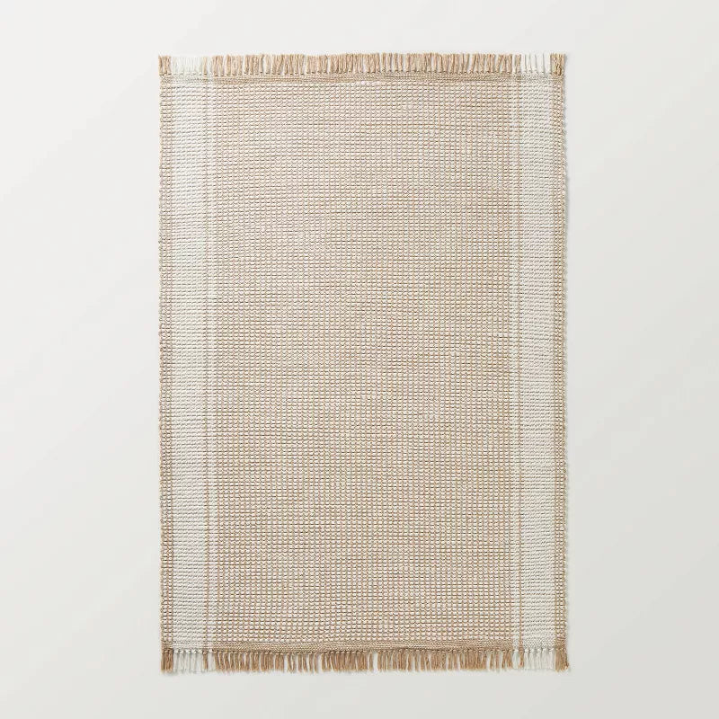 Wide Border Stripe Handmade Woven Area Rug Tan/Cream