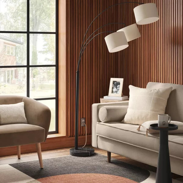 Avenal 3-Head Shaded Arc Floor Lamp Black