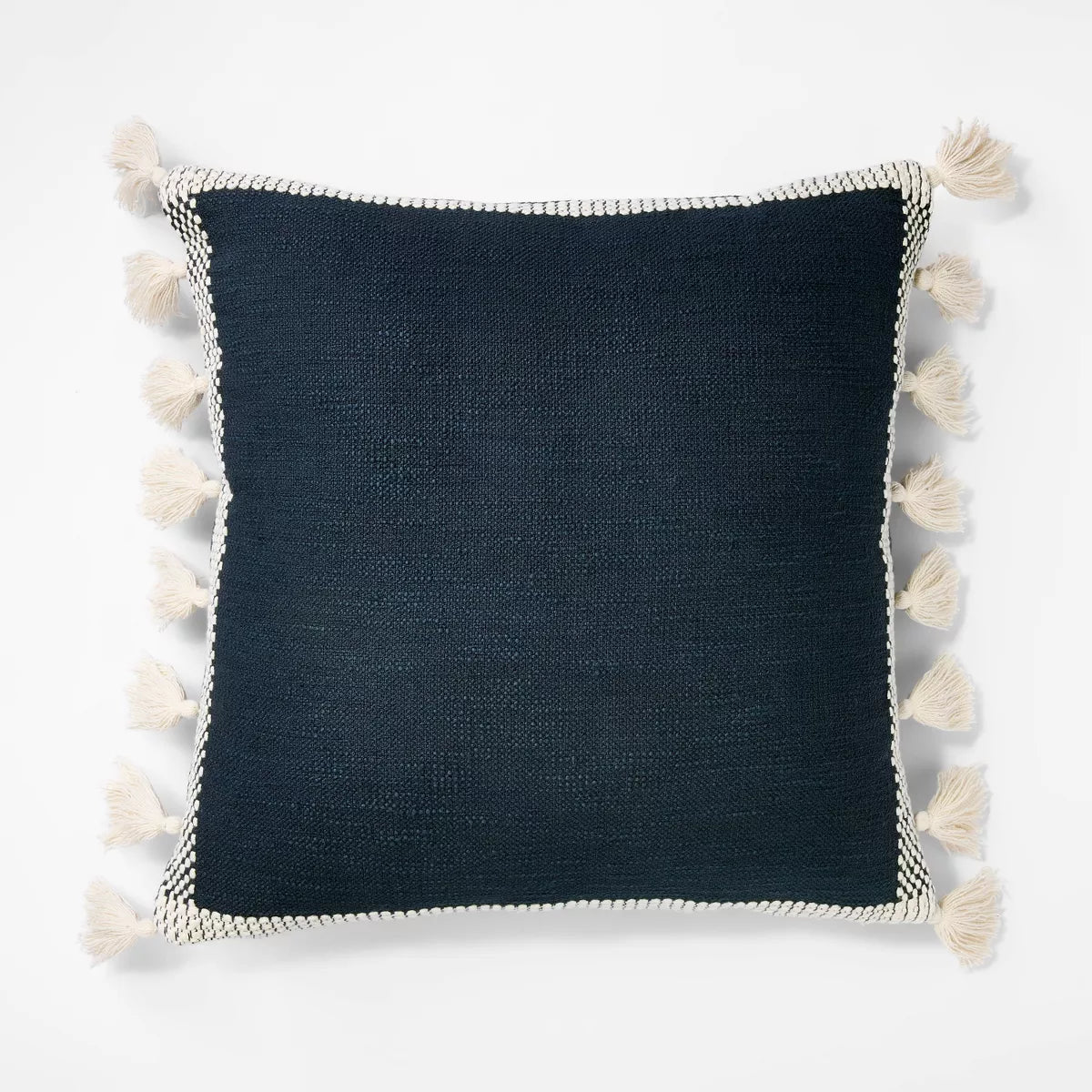 Woven Frame Square Throw Pillow with Side Tassels