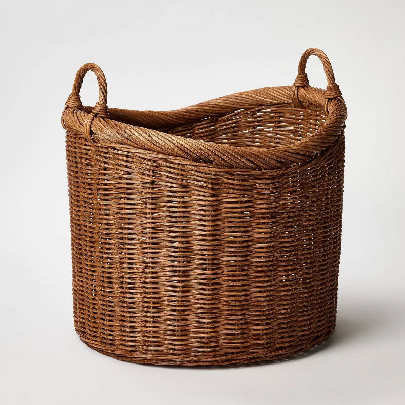 Round Vintage French Tall Wicker Basket – Salvage & Co Indy