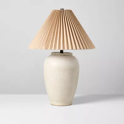 Ceramic Table Lamp Cream with Pleated Fabric Shade