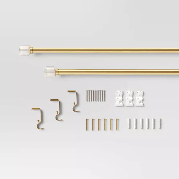 Clear Ribbed Curtain Rod Brass
