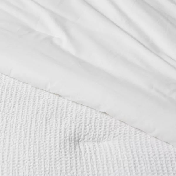 King Washed Waffle Weave Comforter and Sham Set White Cotton Quilted Bedding Sets, OEKO-TEX Certified