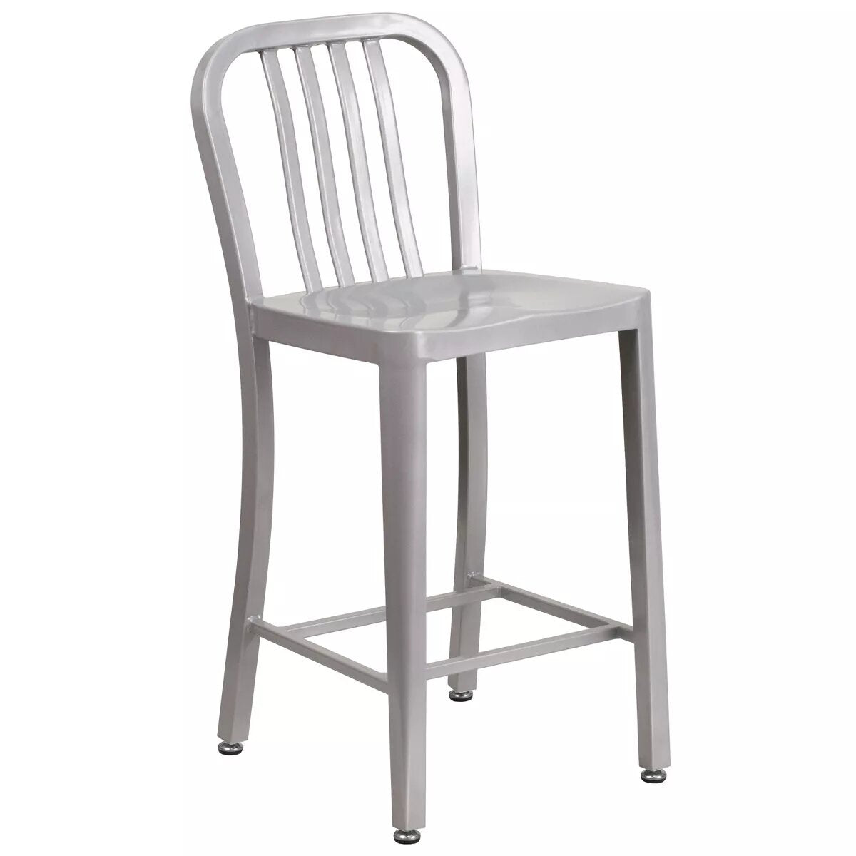 Commercial Grade Metal Indoor-Outdoor Counter Height Stool with Vertical Slat Back