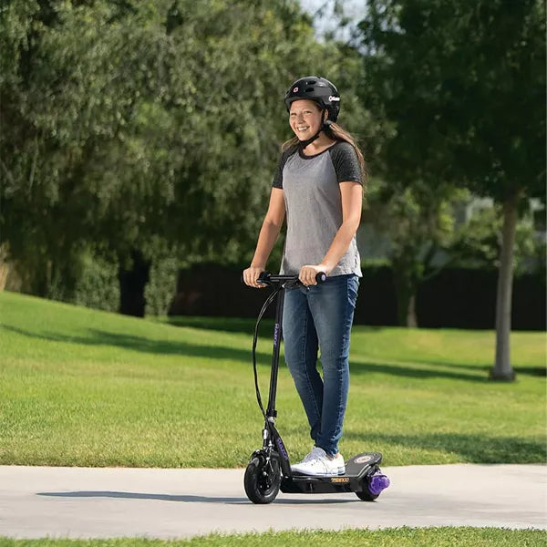 Power Core Electric Scooter with Aluminum Deck, Hand Operated Front Brake, and Adjustable Handlebar Height, Purple