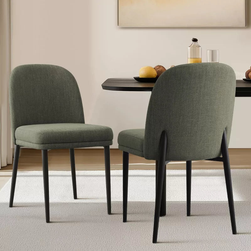Upholstered Dining Chairs with Linen Blend Fabric and Metal Legs 1-Piece