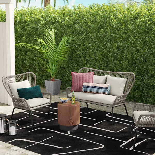 Abstract Lines Outdoor Area Rug Black 7'10"x10'