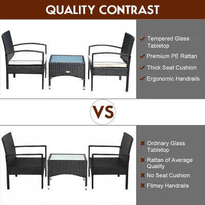 2 PCS Furniture Set Table & 2 Chair Patio Wicker Rattan W/Cushion