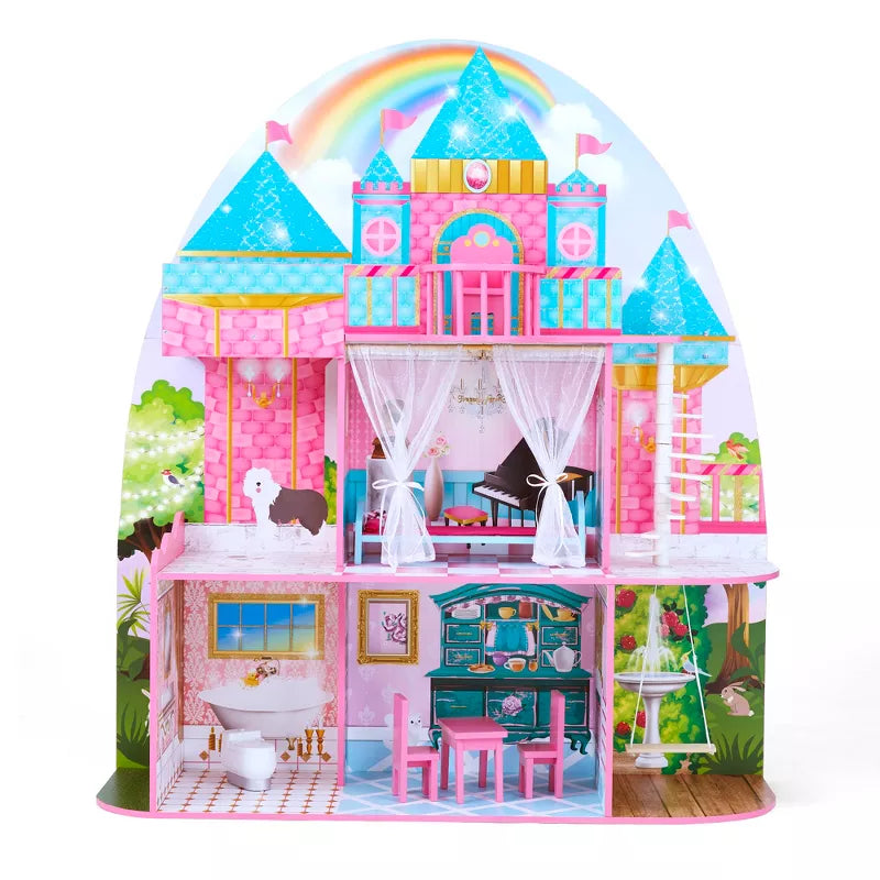 World Princess Castle 2-Story Wooden Dollhouse for  Dolls