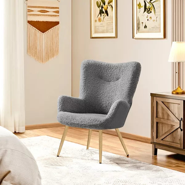 Boucle Accent Chair with Wood-tone Metal Legs