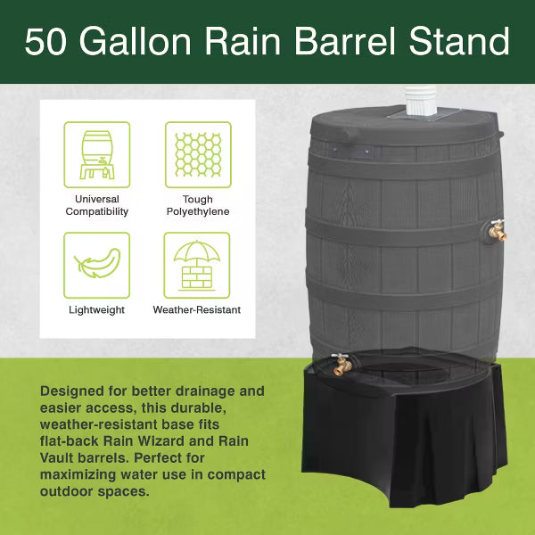 Rain Wizard Barrel Stand, Adds Optimal Room into Buckets or Pails, Black